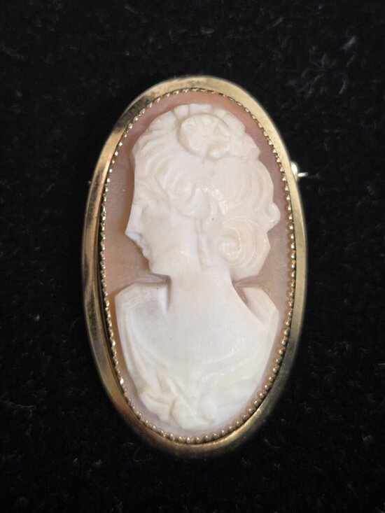Catamore Jewelry - Vtg Catamore Shell Cameo Brooch 12K Gold Filled Hand Carved 1/20 12K GF Pin